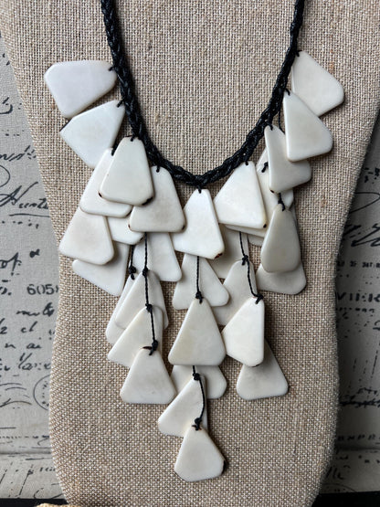 White statement necklace 14 year wedding anniversary gift for wife Tagua jewelry Big bold chunky necklace Summer fashion Trendy jewelry