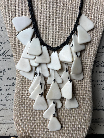 White statement necklace 14 year wedding anniversary gift for wife Tagua jewelry Big bold chunky necklace Fall fashion Trendy jewelry