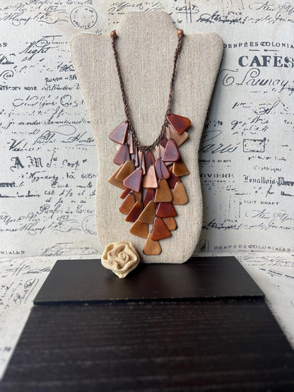 Brown statement necklace Tagua jewelry Fashion necklace for women Waterfall necklace adjustable cord Cascade necklaceSummer fashion