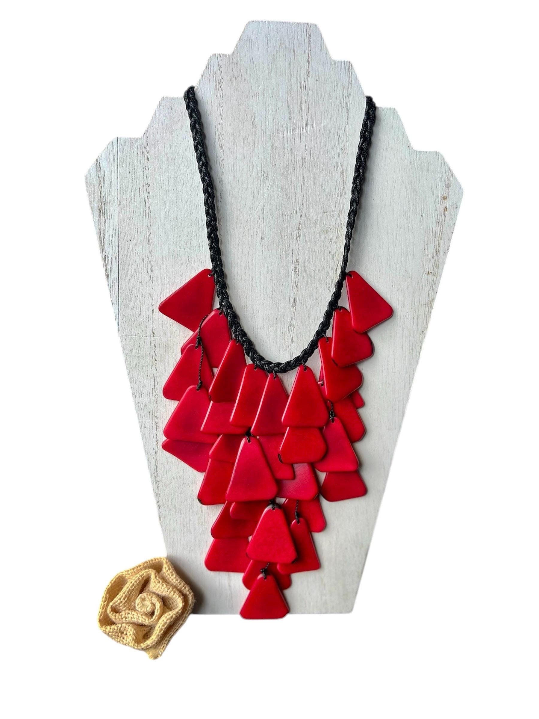 Red waterfall necklace.
Red statement necklace.
Holidays necklace.
Christmas necklace.
Gifts for wife