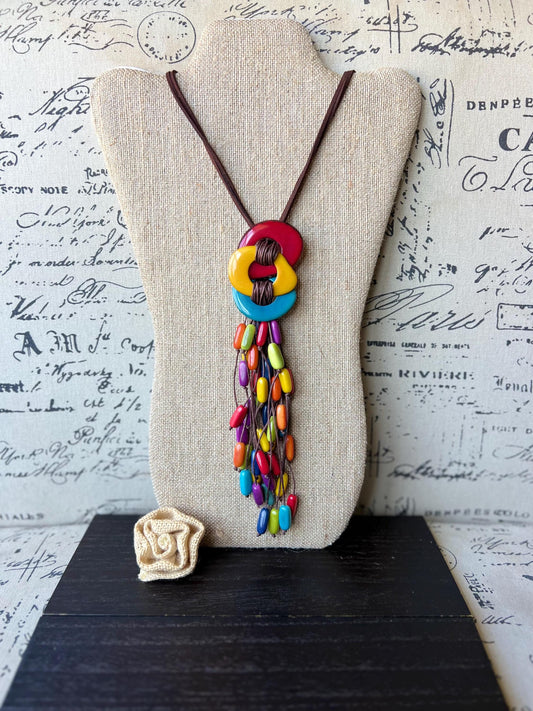 Rainbow statement necklace.Handmade necklace.
Macrame necklace.
Gifts for mom.
Gifts for wife.