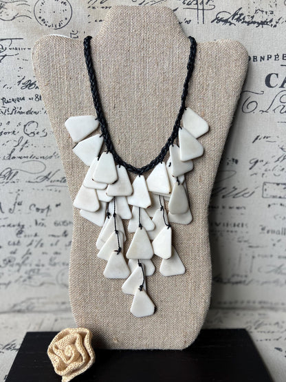 White statement necklace 14 year wedding anniversary gift for wife Tagua jewelry Big bold chunky necklace Summer fashion Trendy jewelry