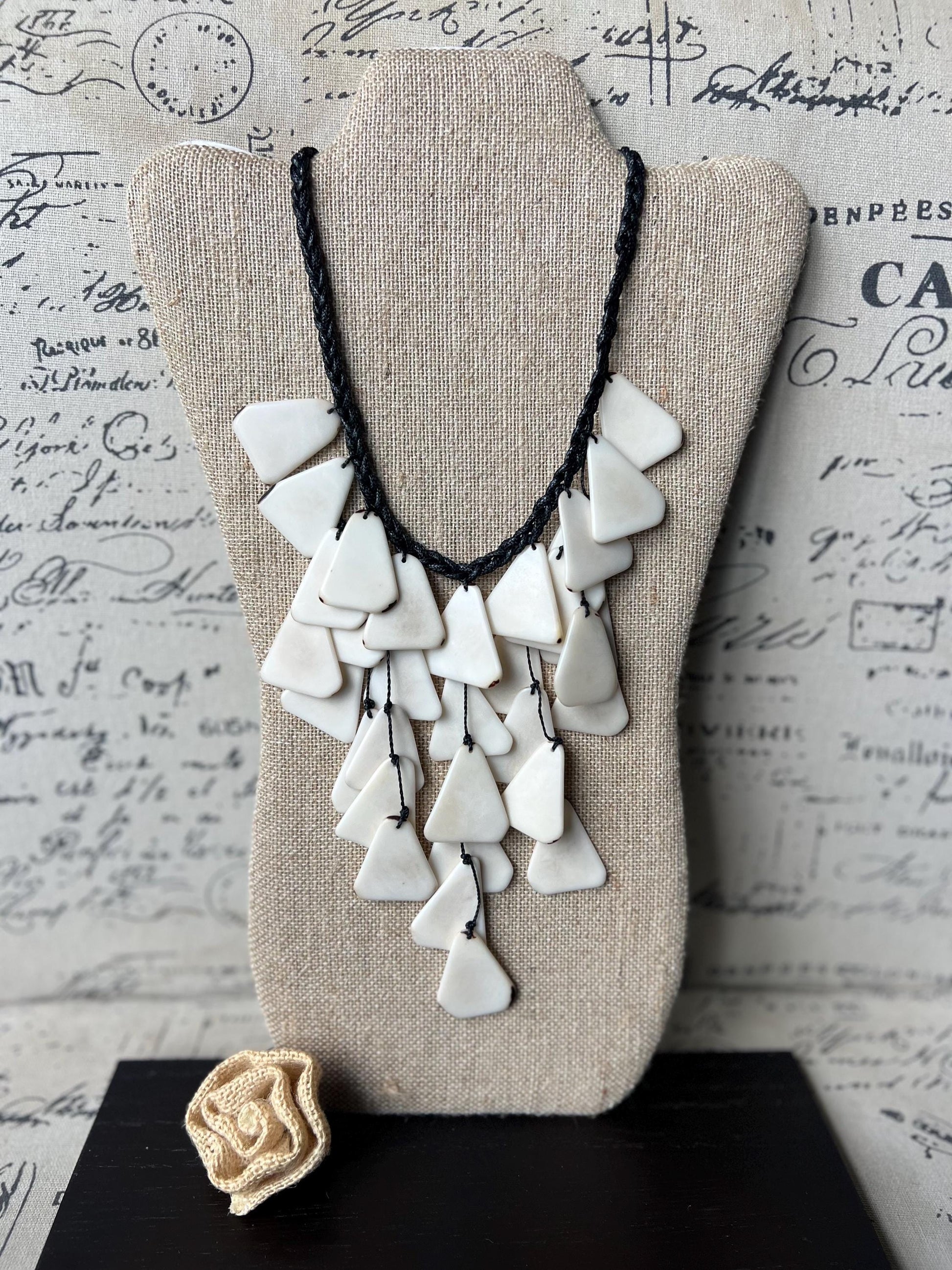 White statement necklace 14 year wedding anniversary gift for wife Tagua jewelry Big bold chunky necklace Summer fashion Trendy jewelry