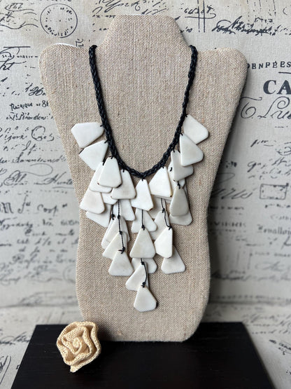 White statement necklace 14 year wedding anniversary gift for wife Tagua jewelry Big bold chunky necklace Summer fashion Trendy jewelry