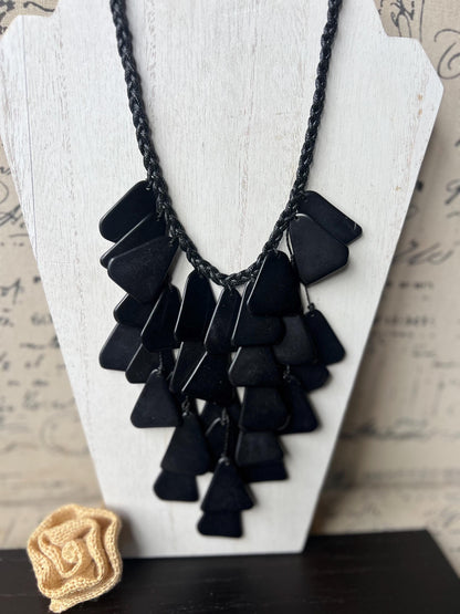Black statement necklace Waterfall necklace Adjustable cord Wearable art Tagua jewelry Big bold necklace Fall fashion Beach style
