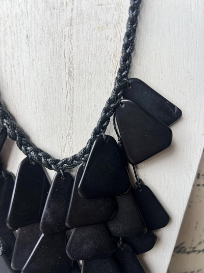 Black statement necklace Waterfall necklace Adjustable cord Wearable art Tagua jewelry Big bold necklace Fall fashion Beach style