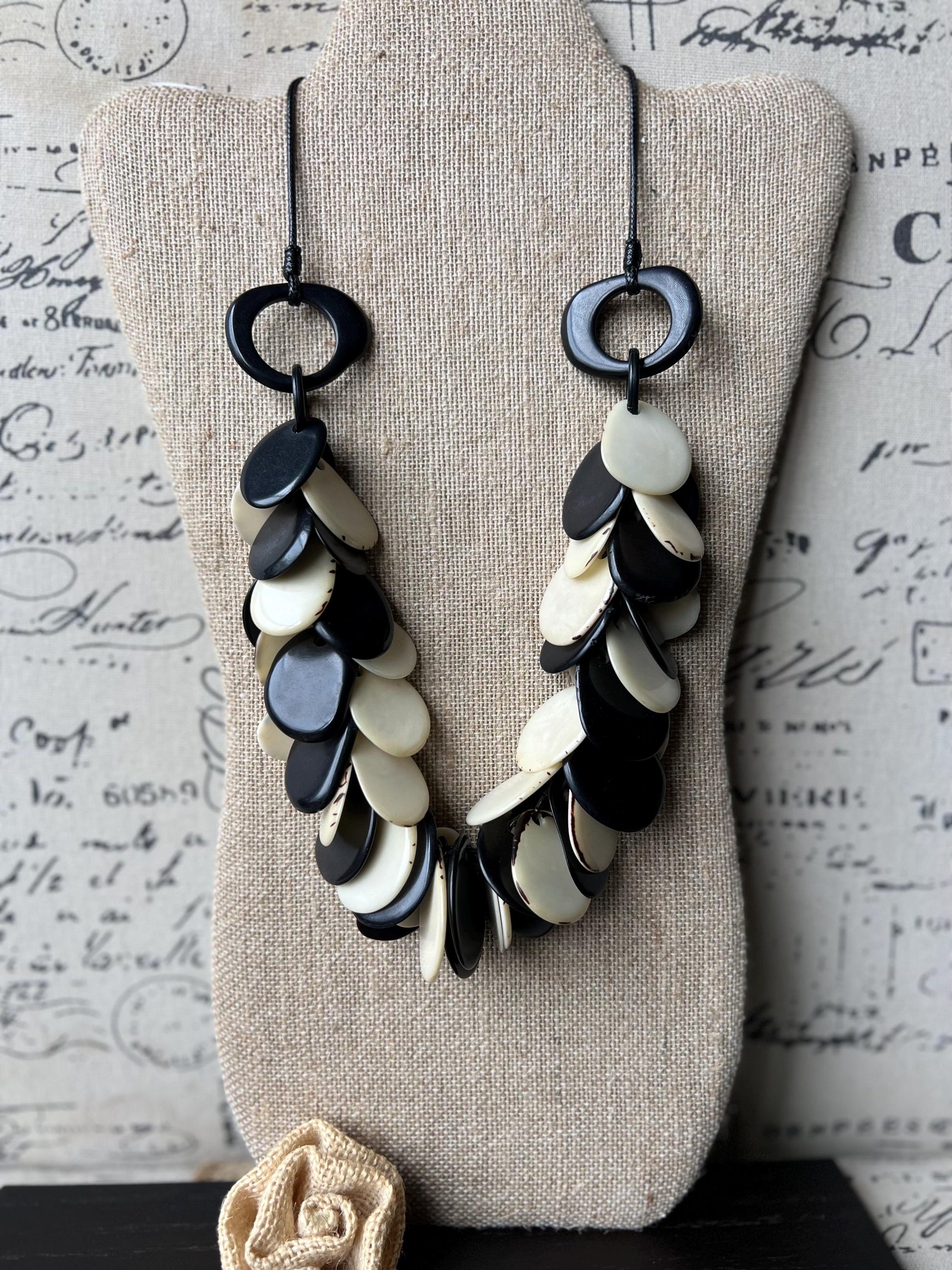 Black and white necklace Tagua nut jewelry Wearable art Chunky beaded necklace Statement necklace for women Mothers day gifts Art to wear