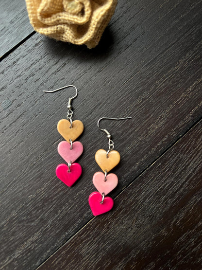 Multi color heart earrings Dangle and drop earrings Tagua jewelry I love you earrings Waterfall earrings Art to wear Easter basket gifts