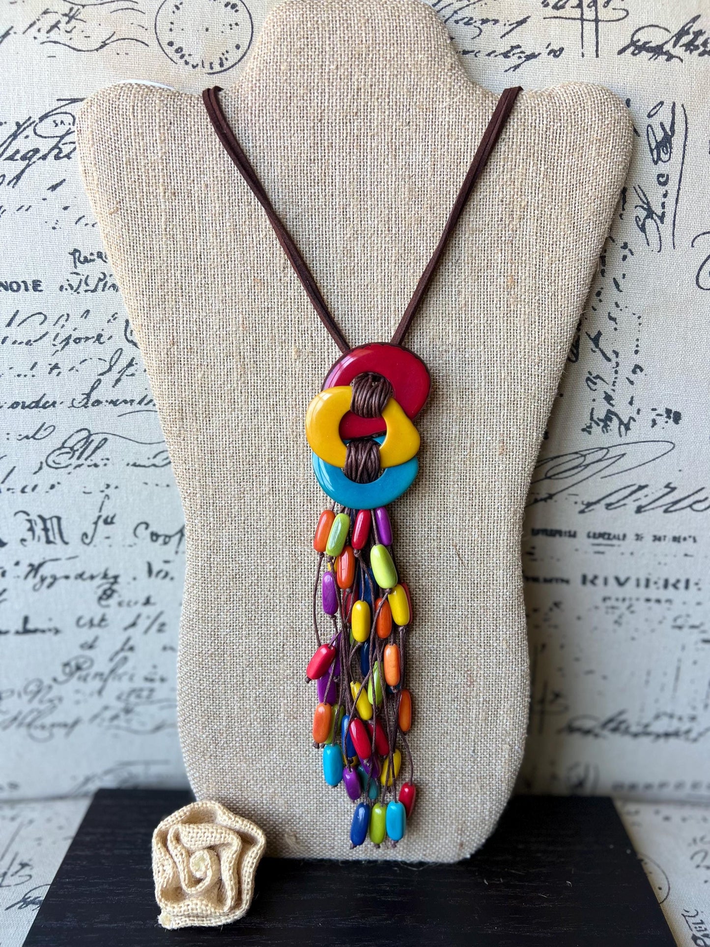 Multi color statement necklace Mothers day gifts Macrame fringe necklace Tagua necklace Funky jewelry Pride jewelry Rainbow beaded necklace