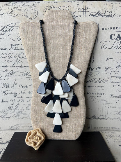 Black and white statement necklace Artsy gifts Tagua jewelry Spring fashion trends Artsy gifts Waterfall necklace Big bold necklace
