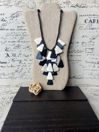 Tagua necklace.
Black and white necklace.
Artsy gifts.
Wearable art.