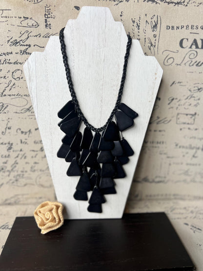 Black statement necklace Waterfall necklace Adjustable cord Wearable art Mothers day gifts Tagua jewelry Big bold necklace Spring fashion