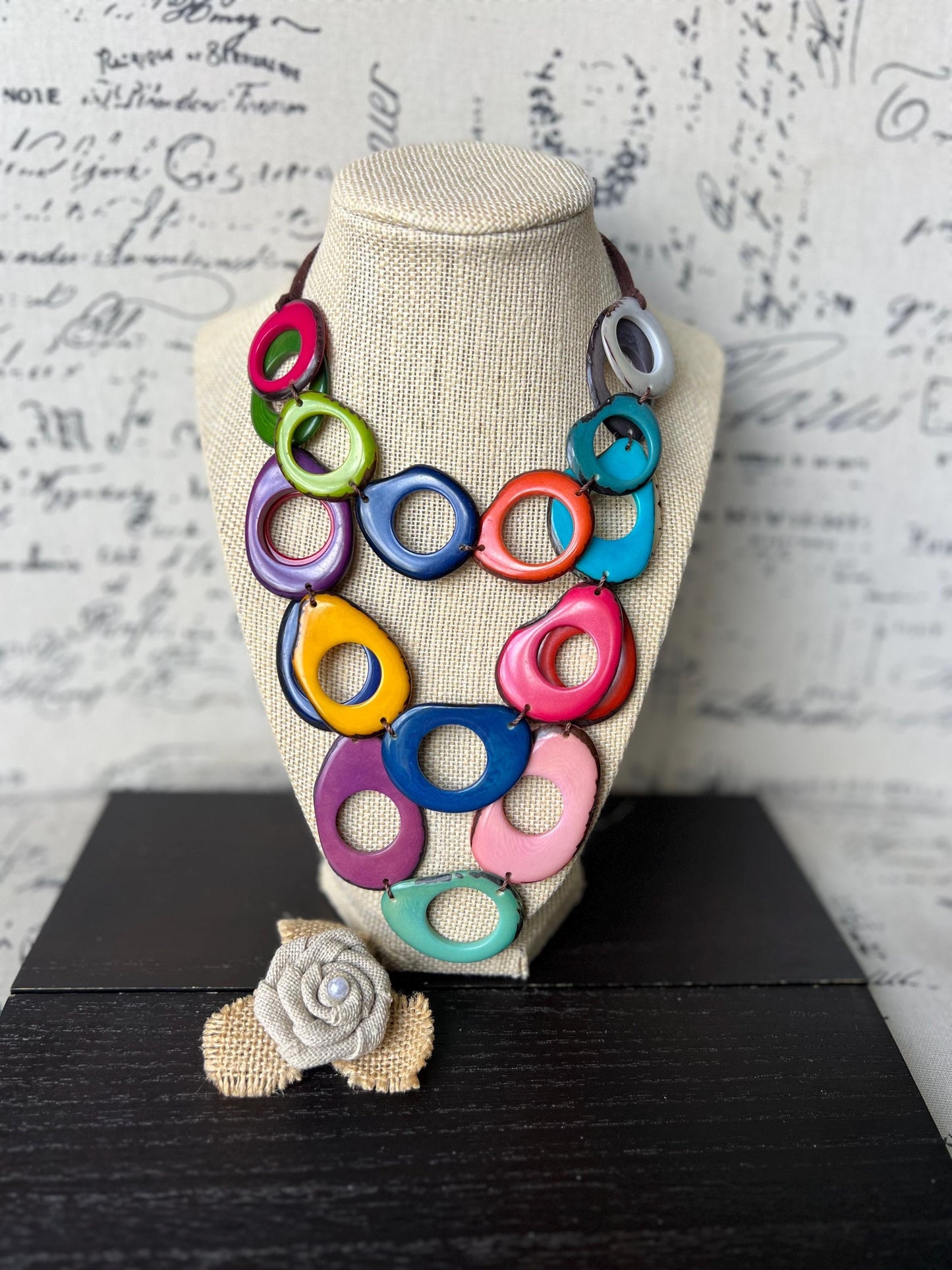 Multi layer beaded Necklace Rainbow statement necklace Wearable art Art to wear necklace Adjustable cord Triple strand Mothers day gifts