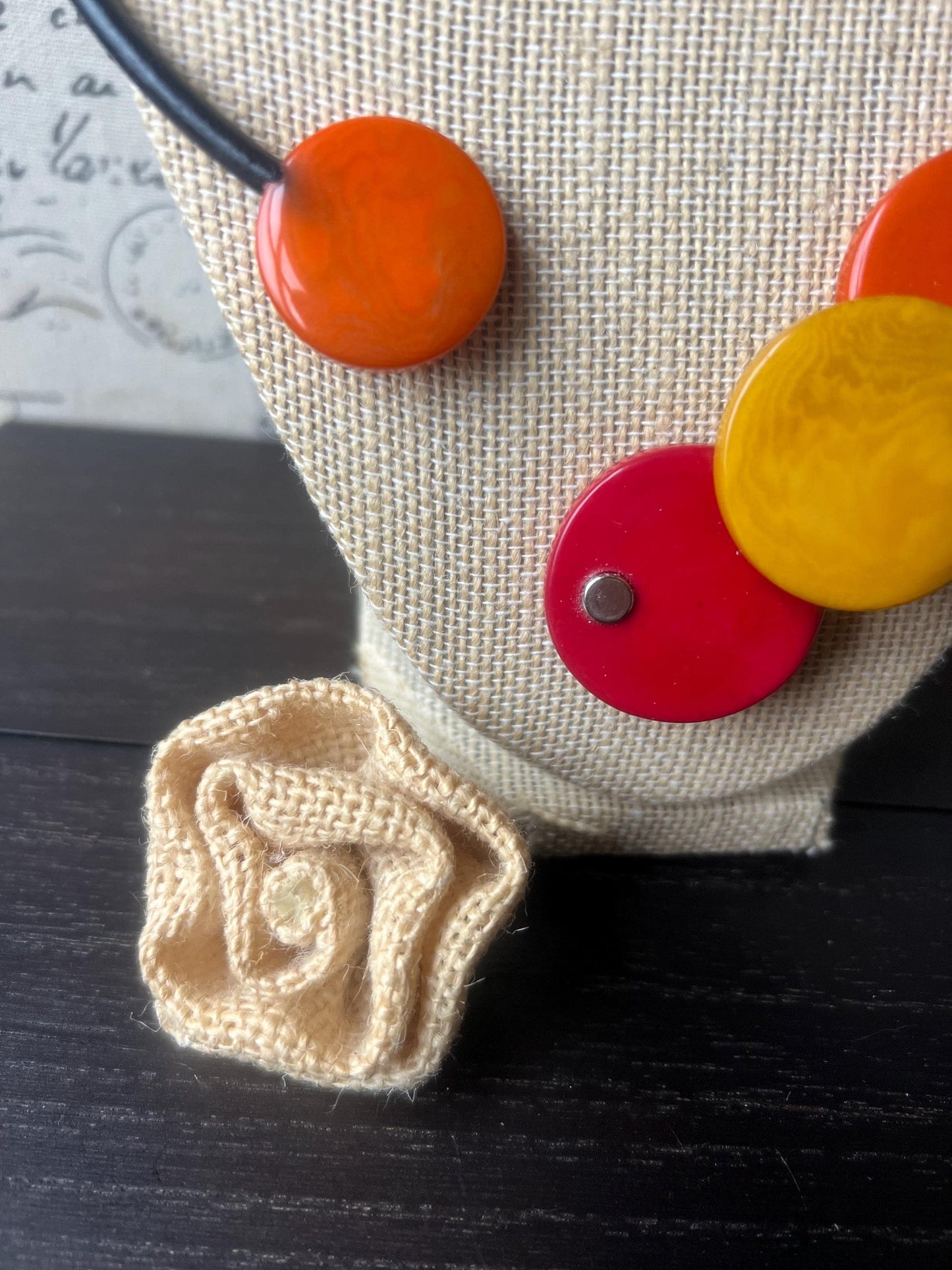 Orange red and yellow pendant necklace Tagua jewelry Beaded pendant necklace Geometric pendant Necklace with magnetic clasp Mothers day gift