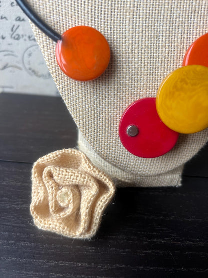 Orange red and yellow pendant necklace Tagua jewelry Beaded pendant necklace Geometric pendant Necklace with magnetic clasp Mothers day gift