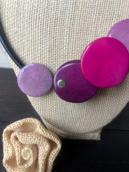 Pink and purple pendant necklace Tagua jewelry Mothers day gift Beaded pendant necklace Art to wear Necklace with magnetic clasp Lightweight