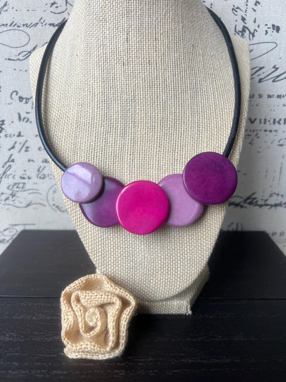 Pink and purple pendant necklace Tagua jewelry Mothers day gift Beaded pendant necklace Art to wear Necklace with magnetic clasp Lightweight