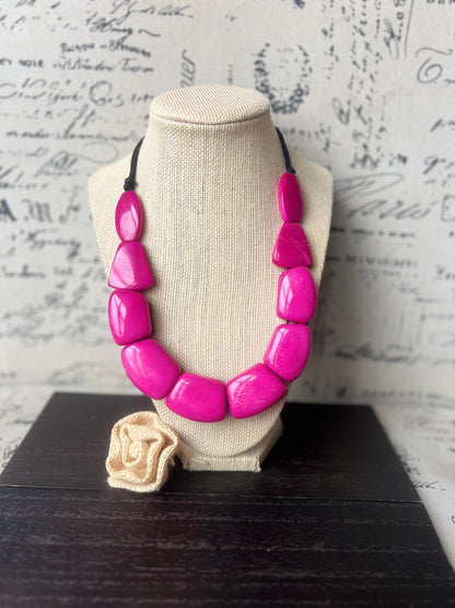 Magenta statement necklace Adjustable cord Tagua jewelry Mothers day gifts Wearable art Big beaded necklace Chunky necklace aesthetic