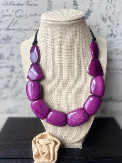 Purple beads necklace Tagua jewelry Adjustable cord Art to wear Big bead necklace women Fall fashion 2025s Fall fashion Statement necklace