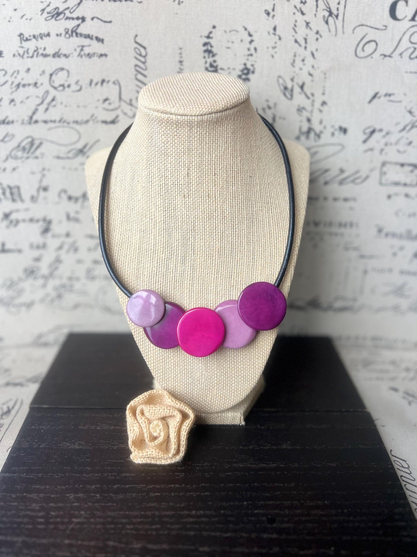 Purple necklace.
Tagua nut jewelry.
Statement beaded necklace.
