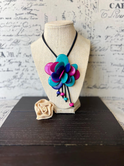 Multi color flower pendant necklace Pendant necklaces Pink and blue floral pendant necklace Tagua jewelry Fall fashion Beach trends
