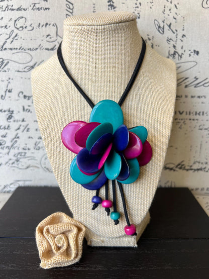 Multi color flower pendant necklace Pendant necklaces Pink and blue floral pendant necklace Tagua jewelry Fall fashion Beach trends
