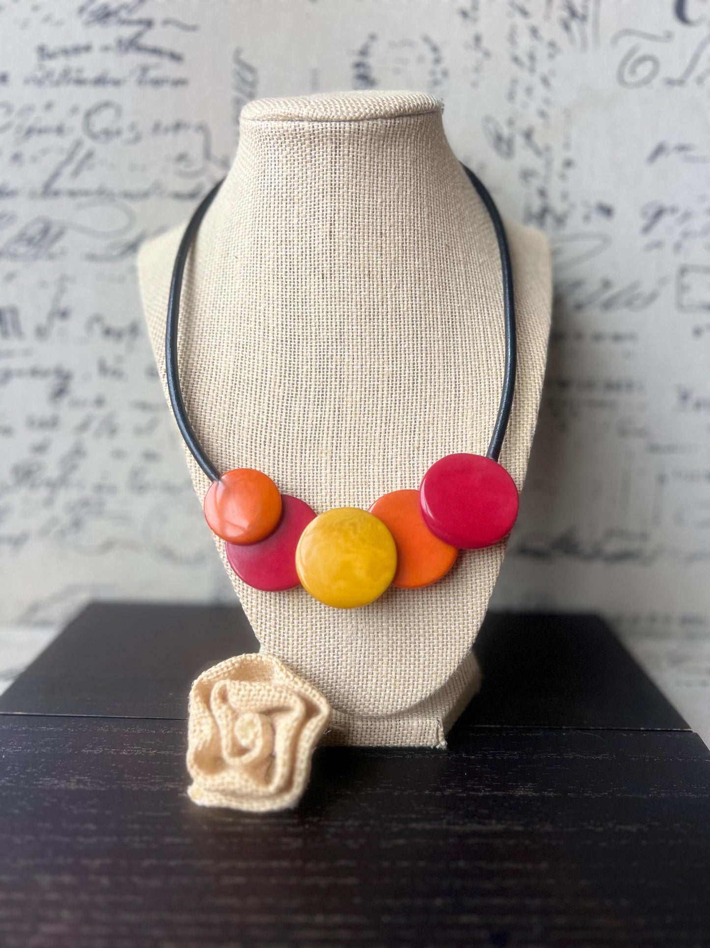 Orange red and yellow pendant necklace Tagua jewelry Beaded pendant necklace Geometric pendant Necklace with magnetic clasp Mothers day gift