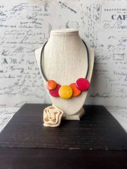 Orange red and yellow pendant necklace Tagua jewelry Beaded pendant necklace Geometric pendant Necklace with magnetic clasp Mothers day gift