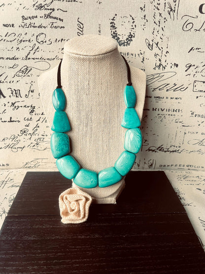 Tagua necklace teal Art to wear Thick beaded necklace Adjustable cord Big bead necklace women Chunky necklace Wearable art Mothers day gifts