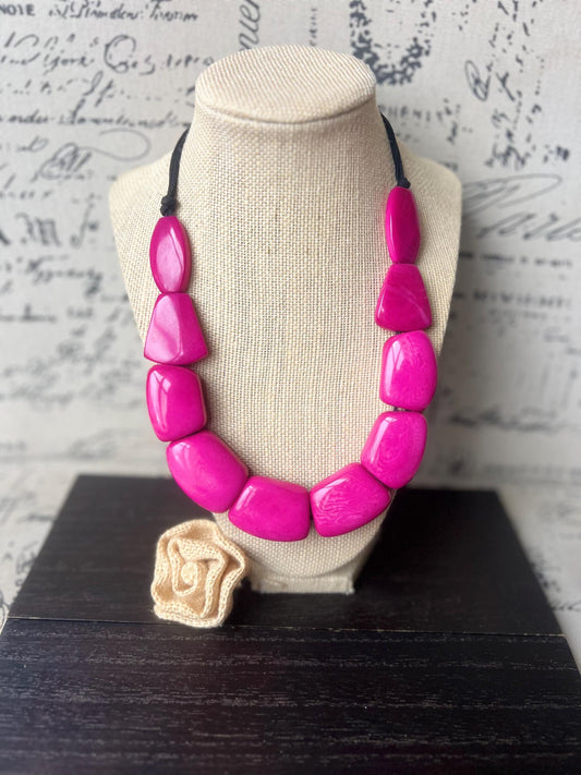 Magenta statement necklace Adjustable cord Tagua jewelry Mothers day gifts Wearable art Big beaded necklace Chunky necklace aesthetic