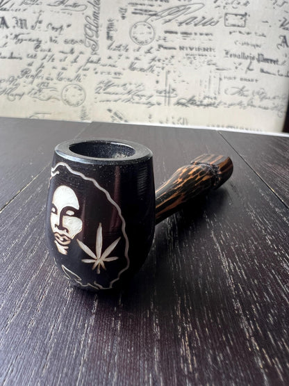 Leaf smoking pipe Handcrafted smoking bowl Rasta tobacco pipe Handmade tagua nut and wood Unique travel pipe Ceremonial shaman ritual