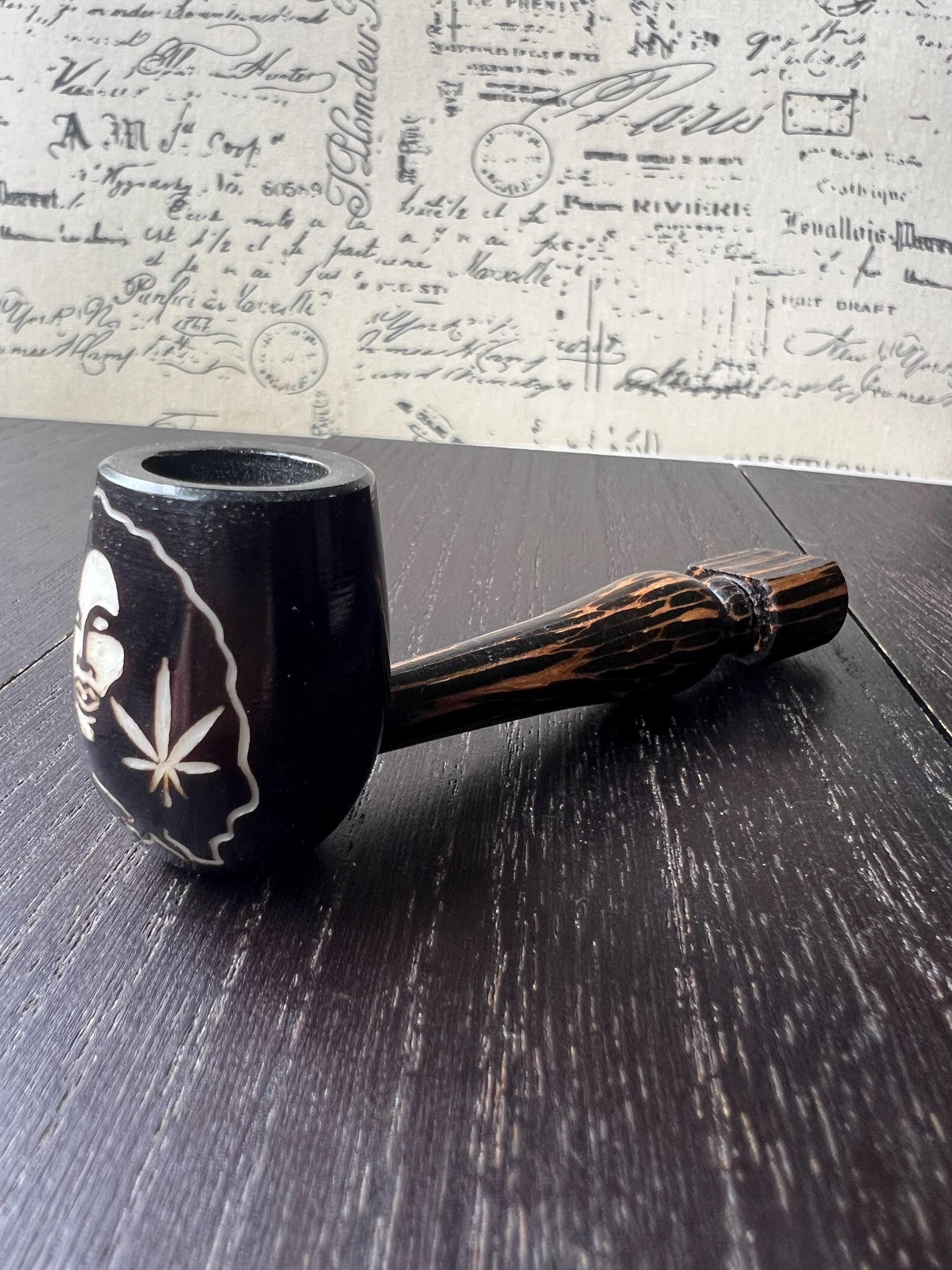 Leaf smoking pipe Handcrafted smoking bowl Rasta tobacco pipe Handmade tagua nut and wood Unique travel pipe Ceremonial shaman ritual