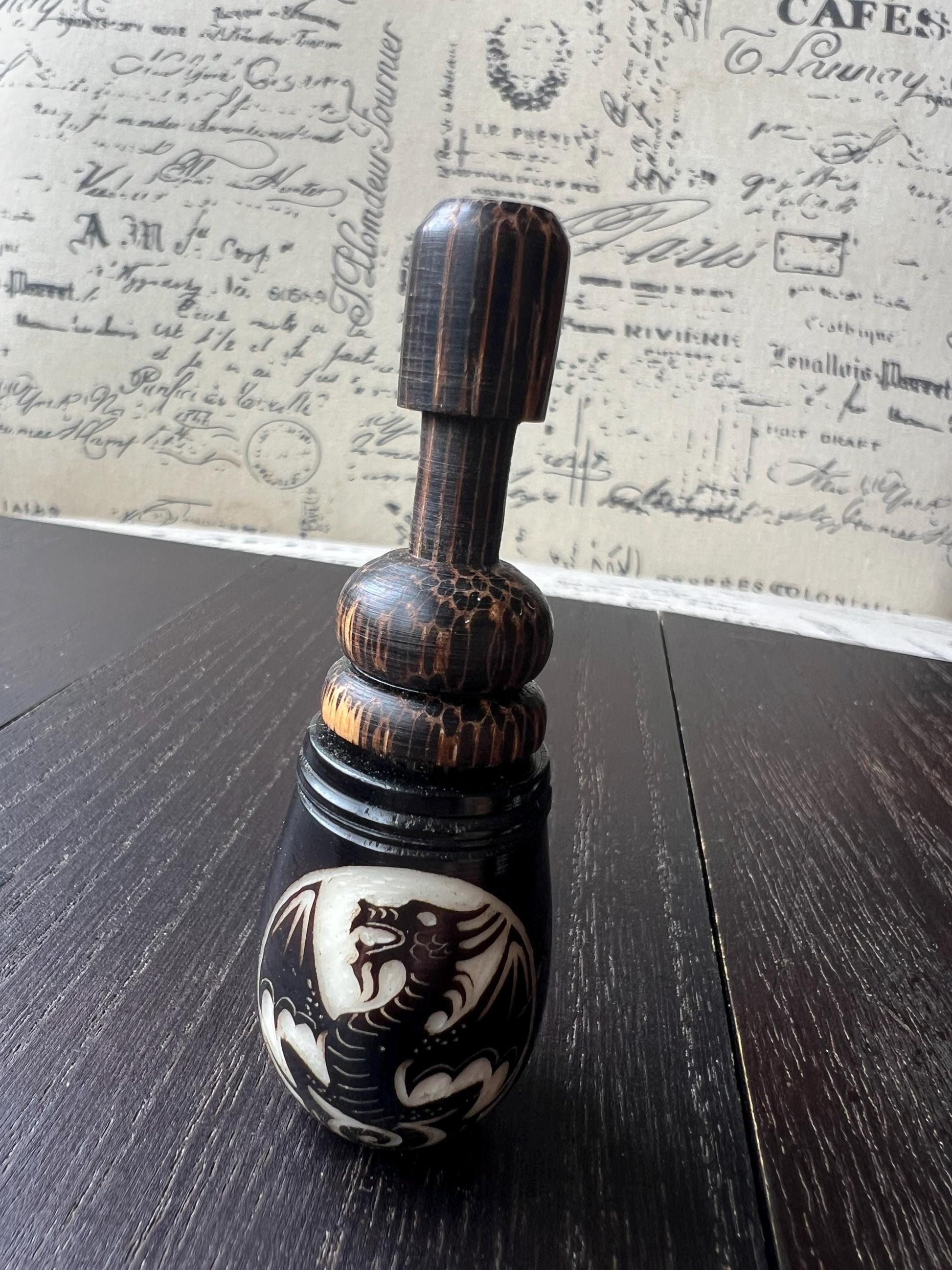 Dragon smoking pipe Handmade tagua and wood pocket pipe One of a kind tribal pocket pipe Gift for smokers Small travel pipe Shaman ceremony