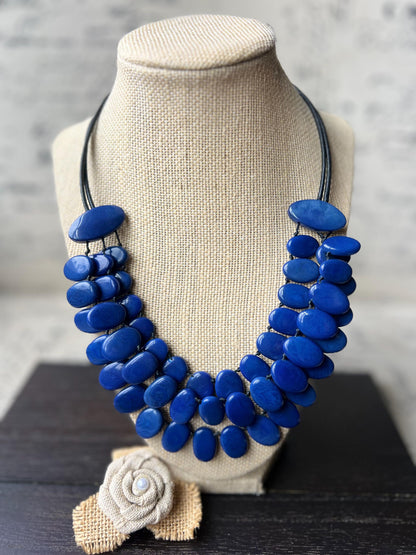 Royal blue statement necklace Tagua jewelry Mothers day giftBig bold necklaces Spring fashion Wearable art Artsy gifts Multi layer necklace