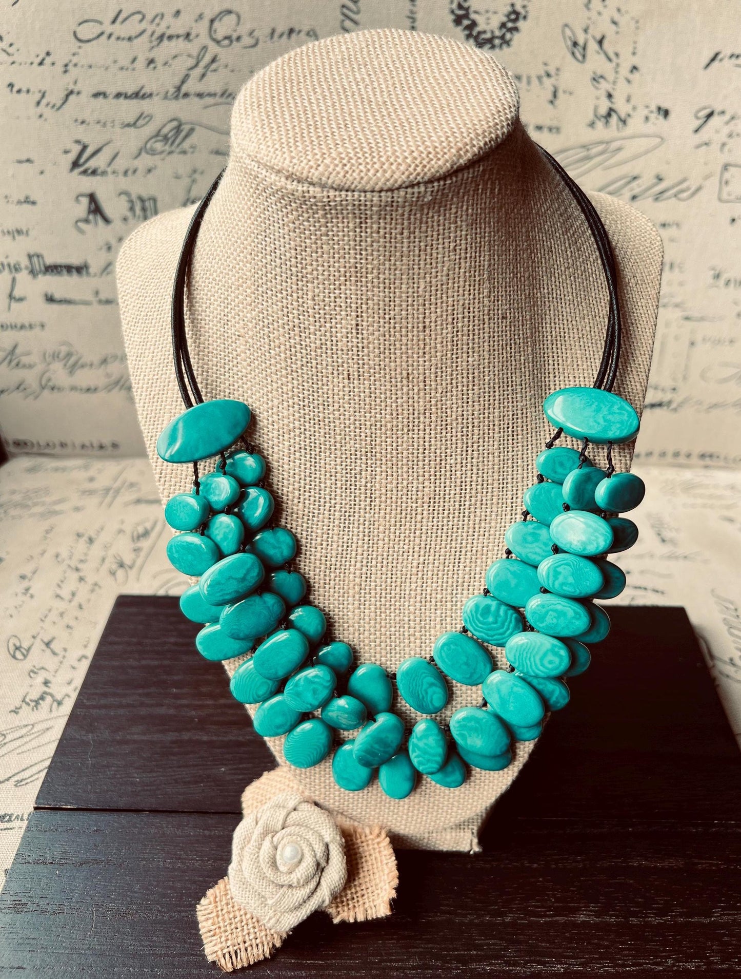 tagua necklace.
turquoise tagua necklace.
statement necklace