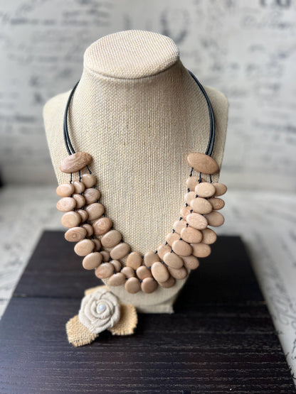 Beige statement necklace Tagua jewelry Mothers day gift Big bold necklaces Artsy gifts Spring fashion Wearable art Multi layer necklace