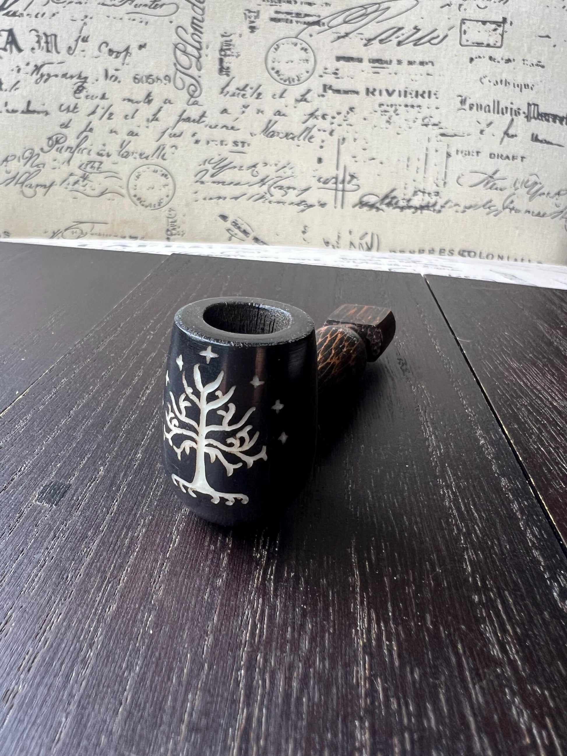 Tree and stars smoking pipe Wooden pocket pipe Handcrafted smoking bowl Handmade tagua pipe One of a kind tribal hand pipe Ceremonial ritual