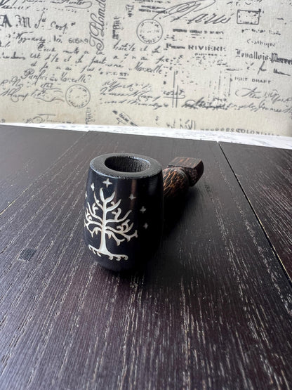 Tree and stars smoking pipe Wooden pocket pipe Handcrafted smoking bowl Handmade tagua pipe One of a kind tribal hand pipe Ceremonial ritual