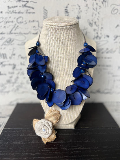 Blue beaded necklace Mothers day gift Tagua jewelry Handmade statement necklace Adjustable cord Wearable art Beautiful necklace Lightweight