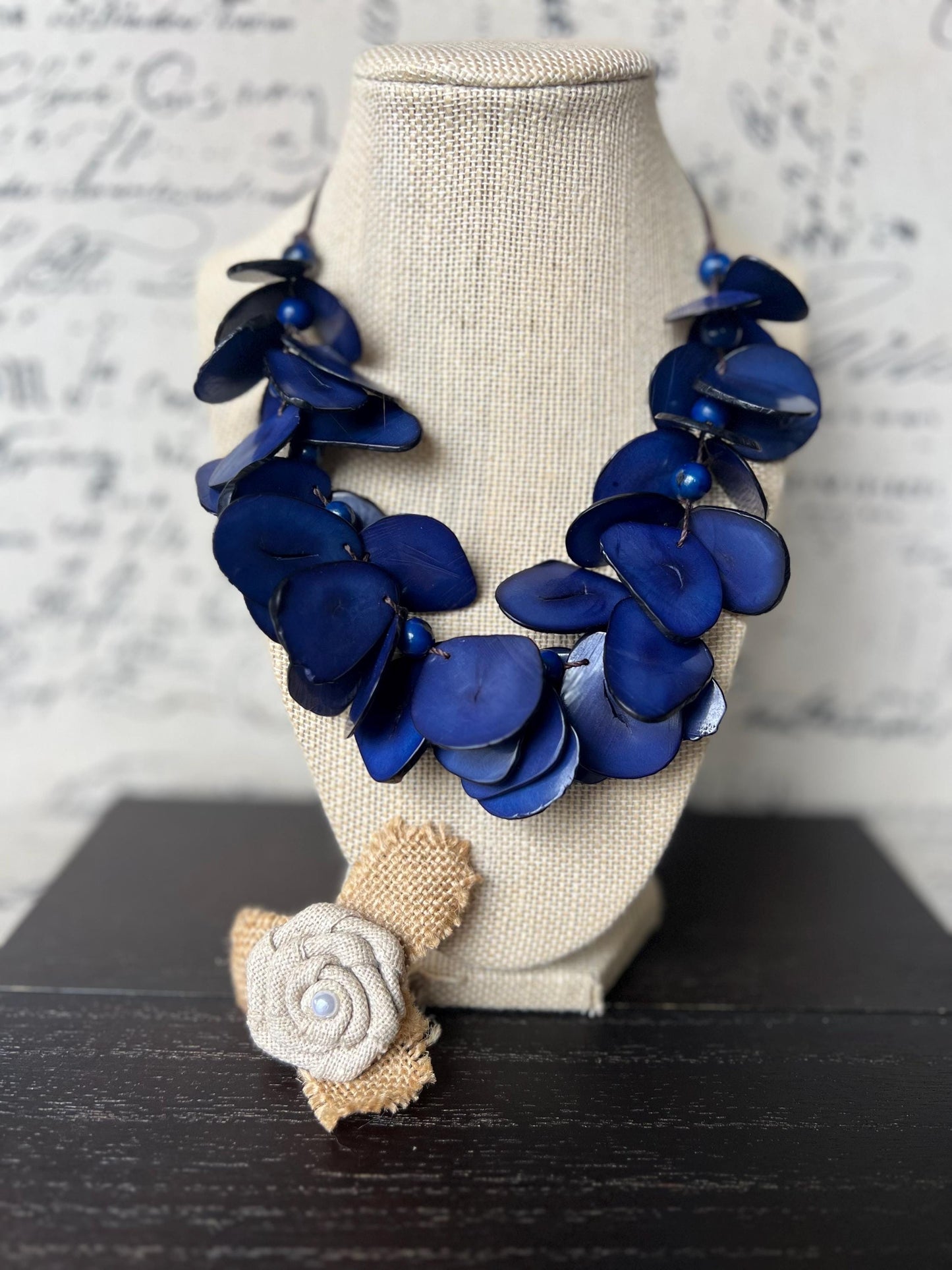 Blue beaded necklace Mothers day gift Tagua jewelry Handmade statement necklace Adjustable cord Wearable art Beautiful necklace Lightweight