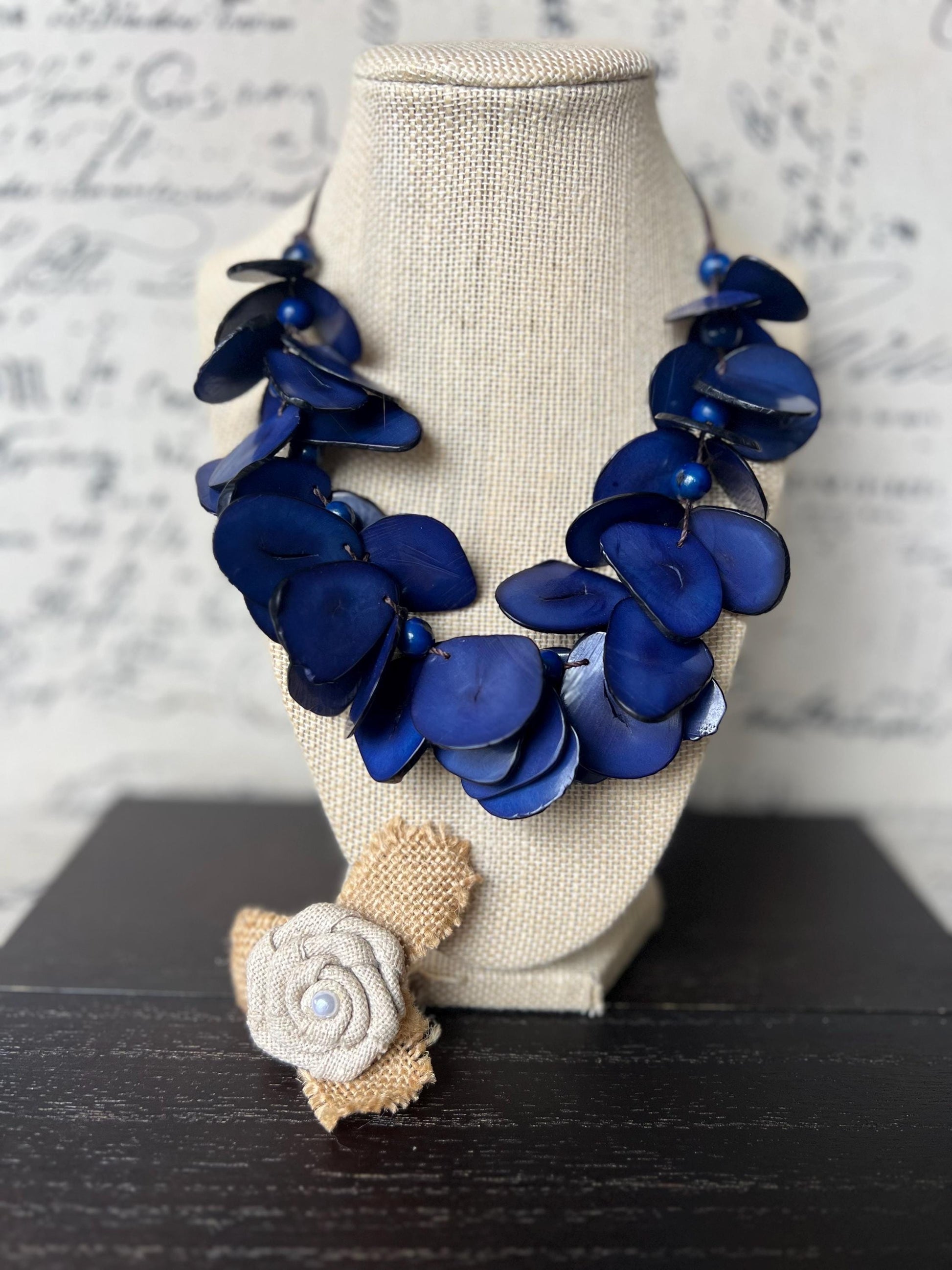 Blue beaded necklace Mothers day gift Tagua jewelry Handmade statement necklace Adjustable cord Wearable art Beautiful necklace Lightweight