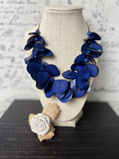 Blue beaded necklace Mothers day gift Tagua jewelry Handmade statement necklace Adjustable cord Wearable art Beautiful necklace Lightweight