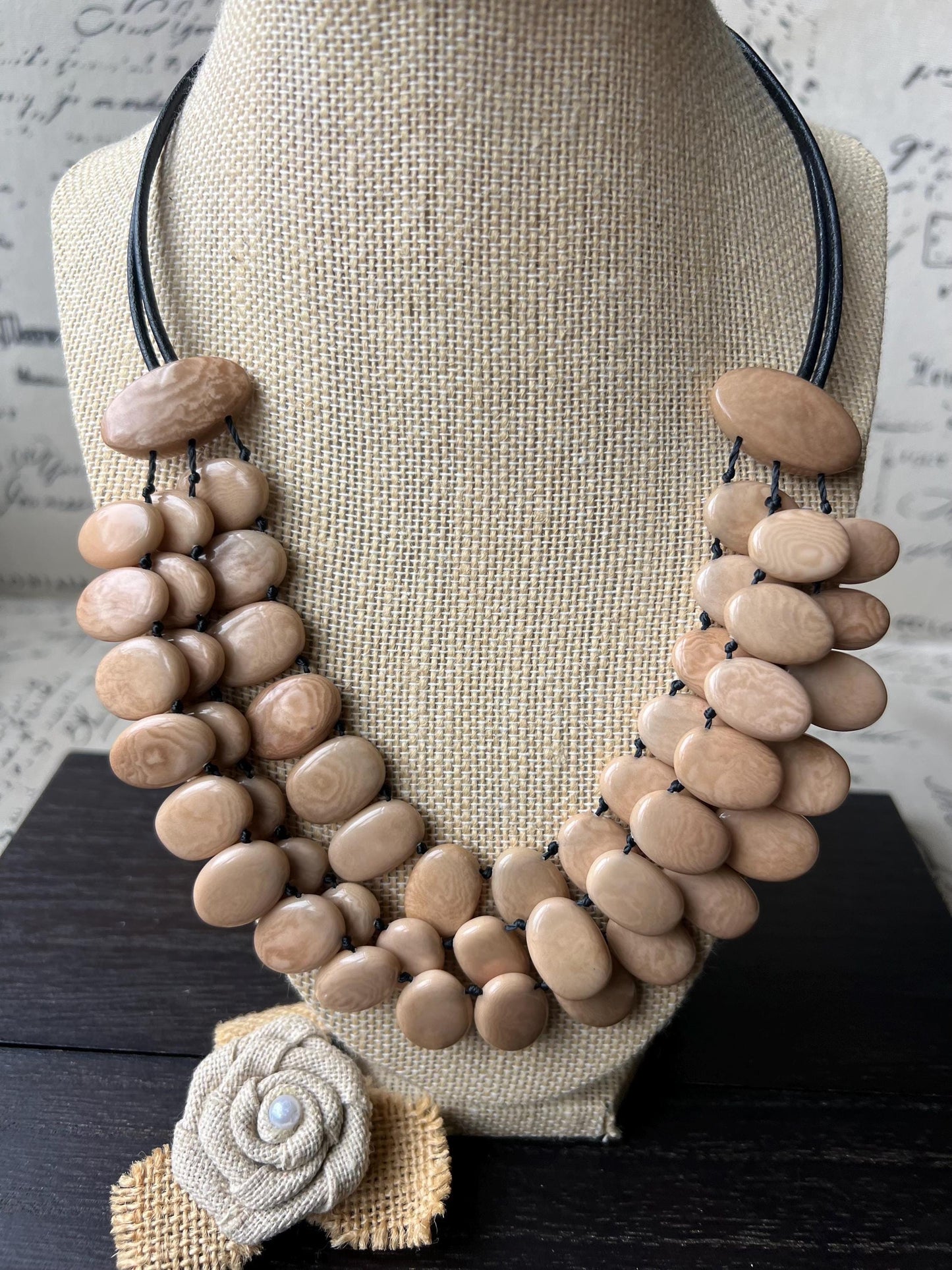 Beige statement necklace Tagua jewelry Mothers day gift Big bold necklaces Artsy gifts Spring fashion Wearable art Multi layer necklace