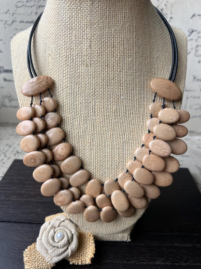 Beige statement necklace Tagua jewelry Mothers day gift Big bold necklaces Artsy gifts Spring fashion Wearable art Multi layer necklace