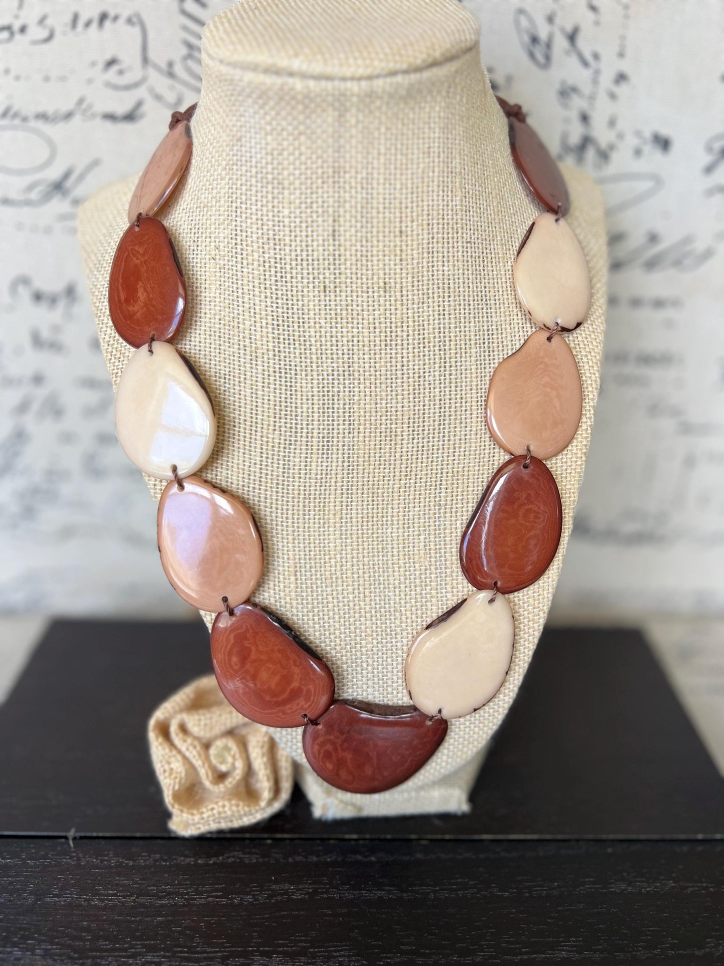 Brown simple necklace Tagua jewelry Adjustable cord Fall fashion 2025s Wearable art Fall fashion 2025 Earth tones necklace Art to wear