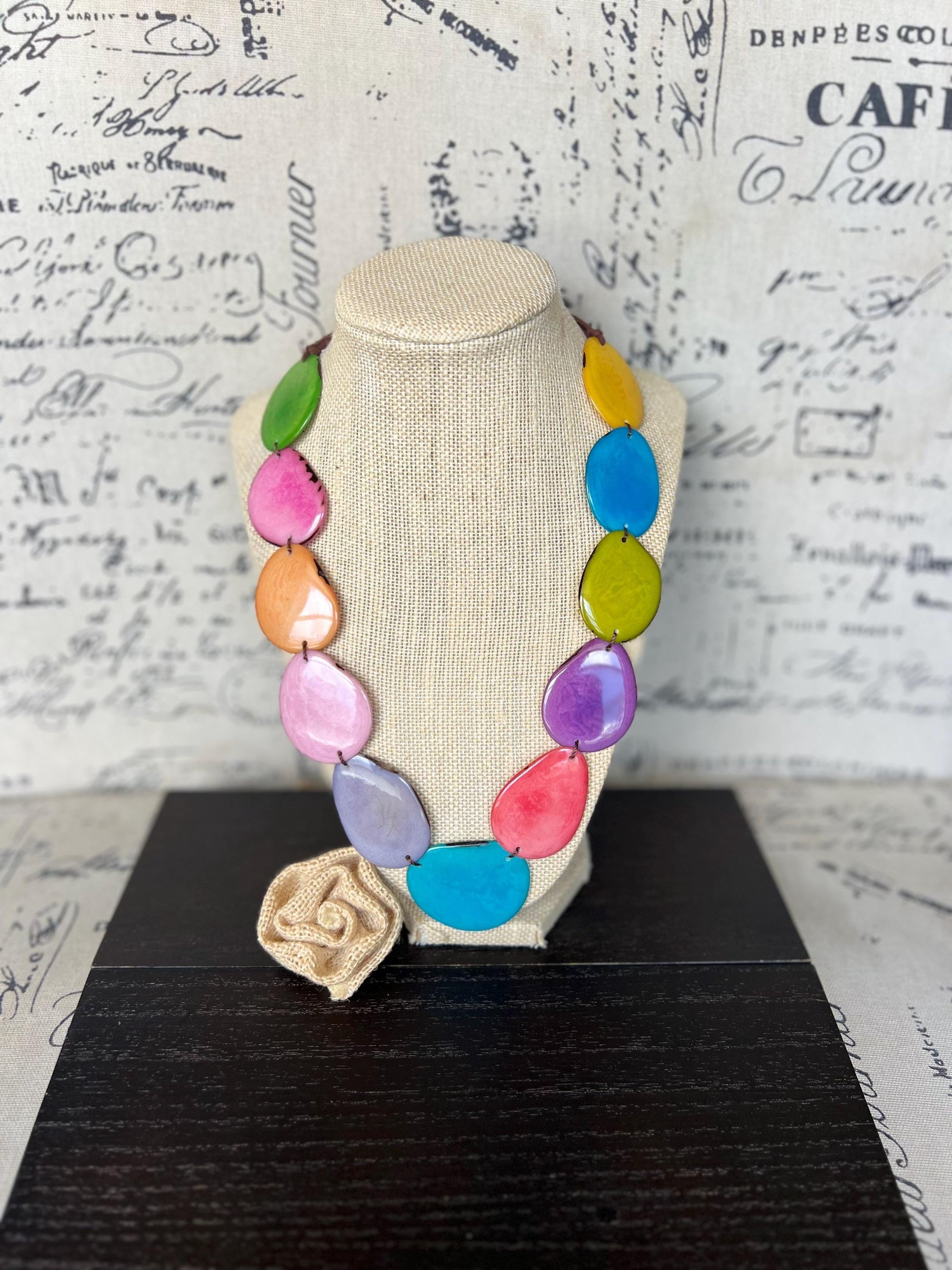 Rainbow simple necklace Tagua jewelry Mothers day gift Adjustable cord Wearable art Spring fashion 2025 Handmade beaded necklace Lightweight