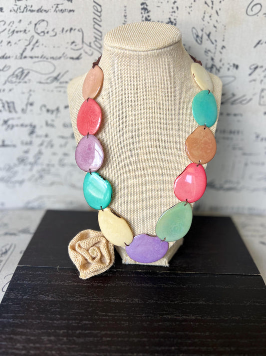 Rainbow simple necklace Tagua jewelry Mothers day gifts Adjustable cord Wearable art Spring fashion Pastel colors statement necklace
