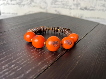 Orange beaded bracelet Tagua nut jewelry Coconut bracelet Artsy gifts Fun unusual bracelet Art to wear Mother’s Day gifts Easter basket