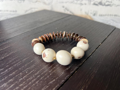 Ivory white beaded bracelet Tagua nut jewelry Coconut bracelet Artsy gifts Fun unusual bracelet Art to wear Mother’s Day gifts Easter basket