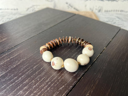 Ivory white beaded bracelet Tagua nut jewelry Coconut bracelet Artsy gifts Fun unusual bracelet Art to wear Mother’s Day gifts Easter basket